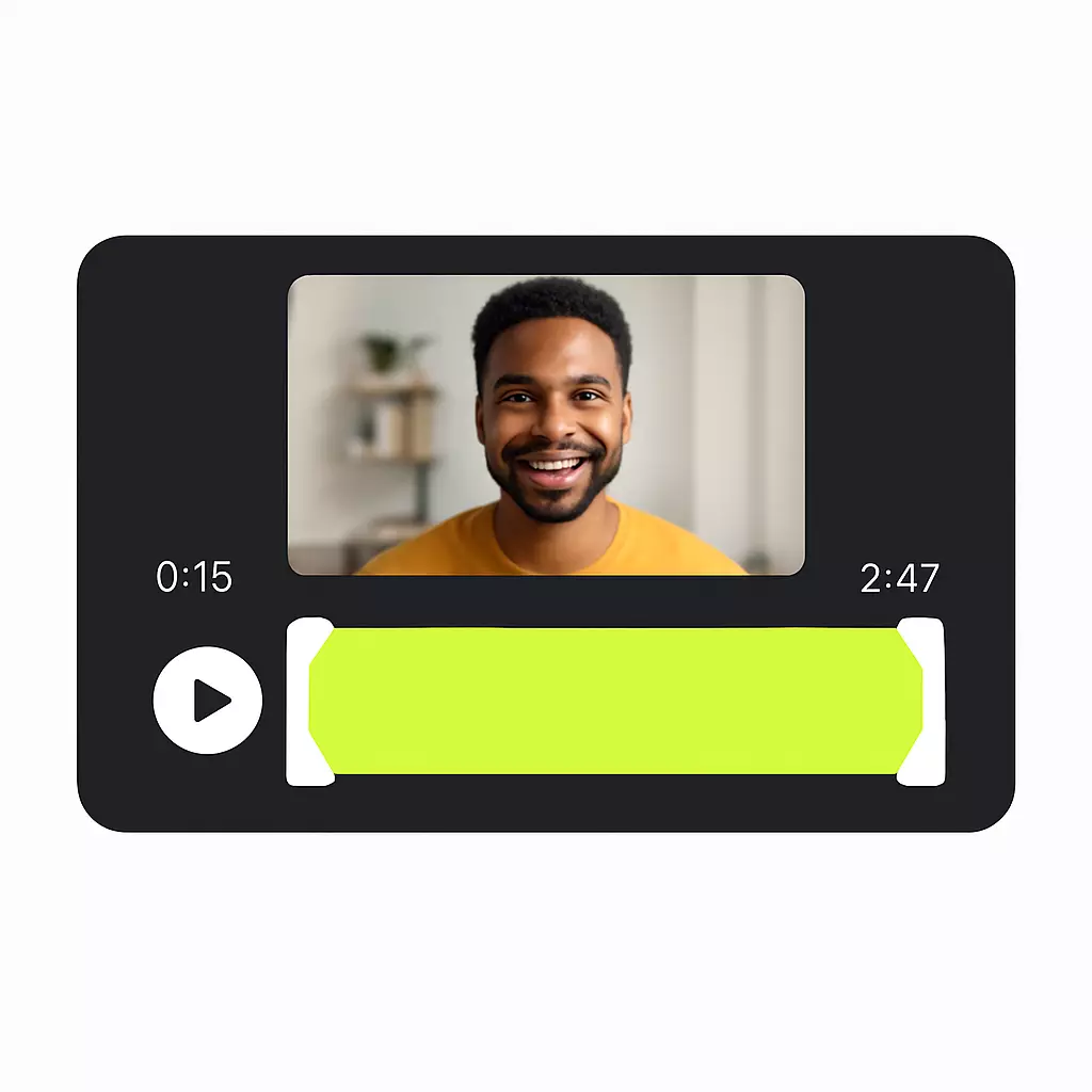 A UI mockup showing a video preview and trimming slider for face swap preparation