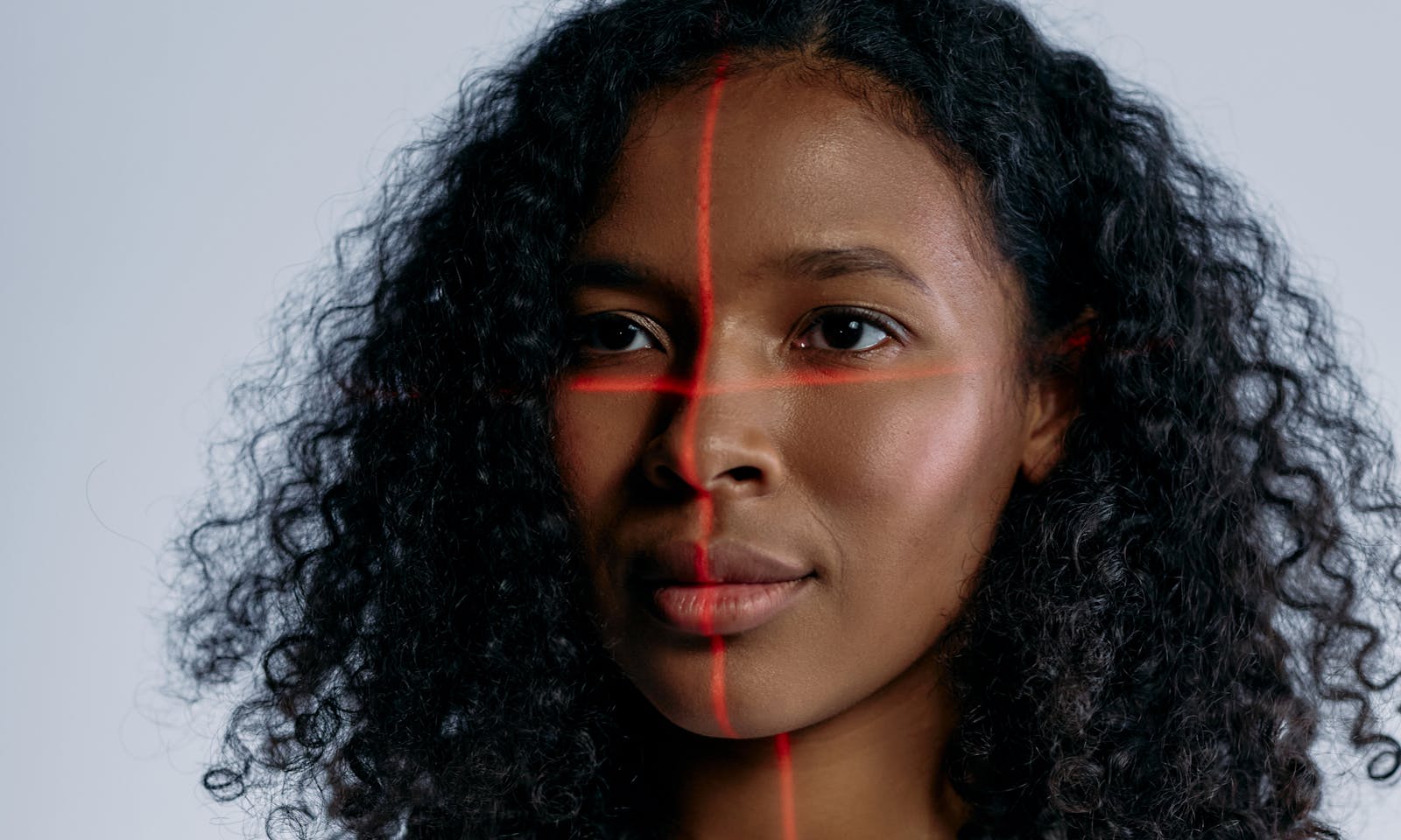 Face detection and recognition visualization with scan lines across a portrait